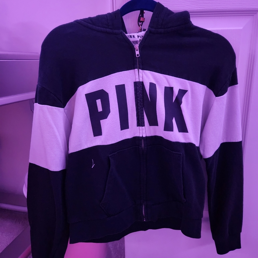 Pink color block zip up